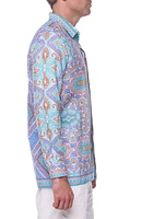 Geometric Print Linen & Cotton Blend Button-Up Shirt