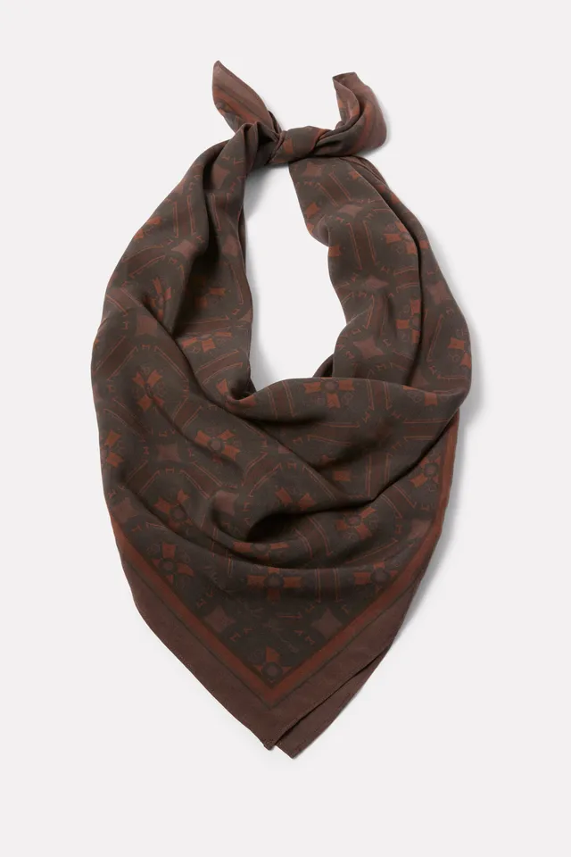 LOUIS VUITTON SCARF HEADBAND MALLES MONOGRAM + BROWN SCARF SILK