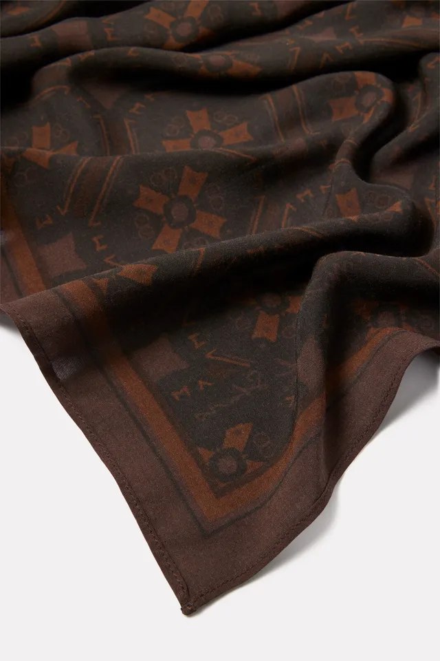 LOUIS VUITTON SCARF HEADBAND MALLES MONOGRAM + BROWN SCARF SILK