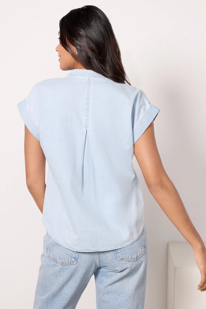 Denim Split Neck Top