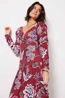 Pineapple Inspiration Burgundy V Neckline Maxi Dress