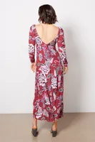 Pineapple Inspiration Burgundy V Neckline Maxi Dress