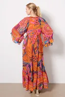 Vintage Wave Long Sleeve Maxi Dress