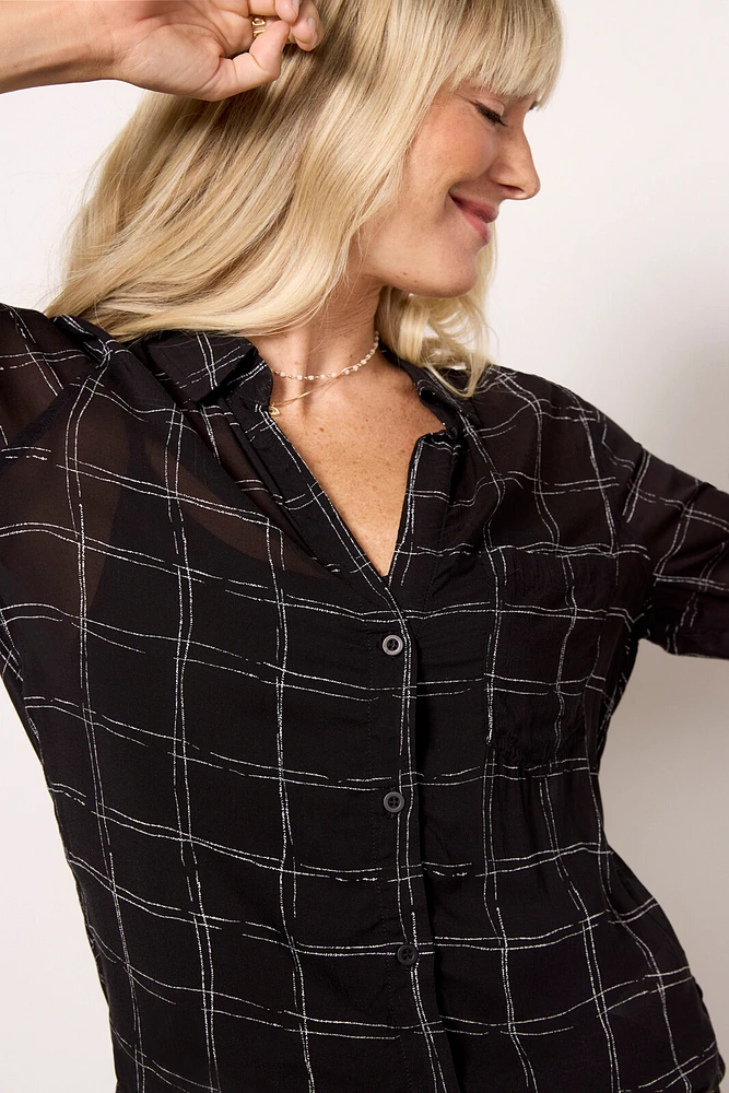 Stippled Plaid Button Down