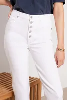 High Waist Cropped Straight with Exposed Buttons