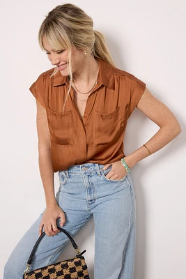 Remi Short Sleeve Satin Shirt