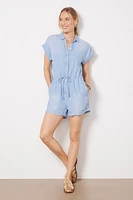 Short Sleeve Drawcord Waist Romper