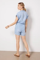 Short Sleeve Drawcord Waist Romper