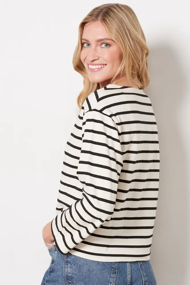 Stripe Boat Neck Long Sleeve