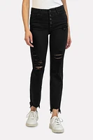 Reese High Rise Fab Ab Exposed Button Raw Hem Jean