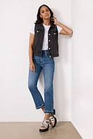 Knit Denim Moto Vest