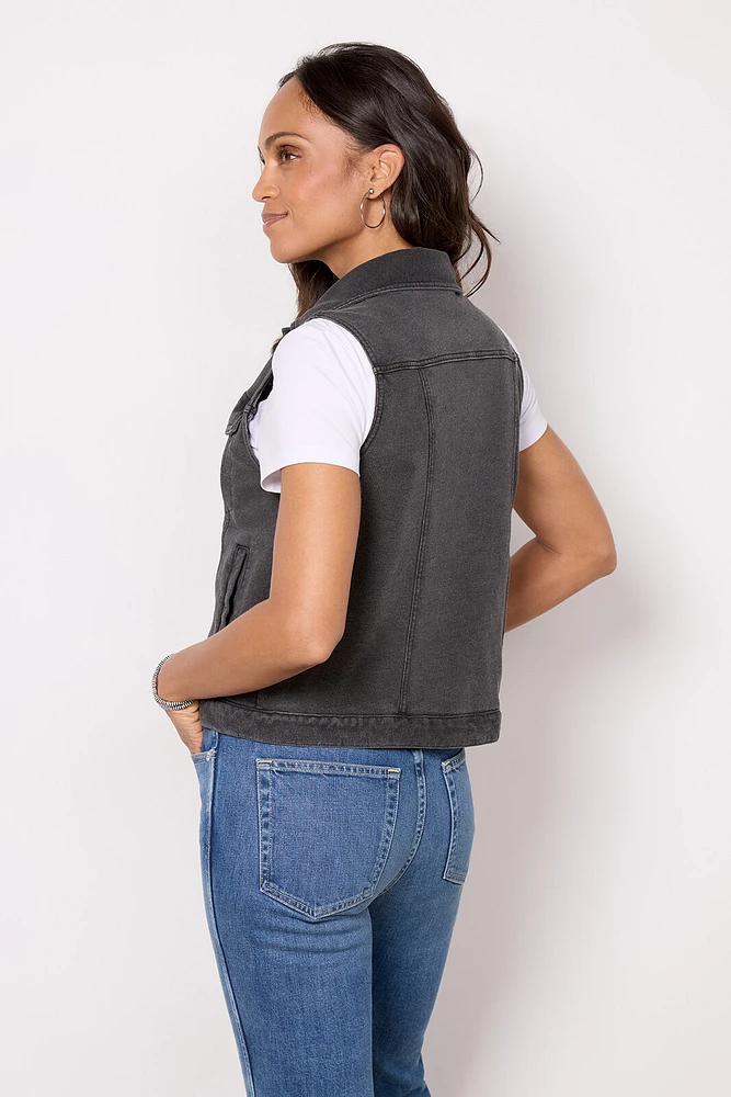 Knit Denim Moto Vest