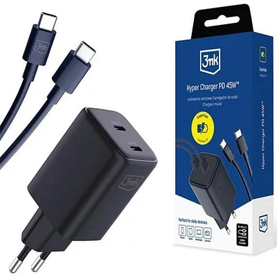 3MK HYPER CHARGER PD 45W + USB-C TO USB-C CABLE BLACK