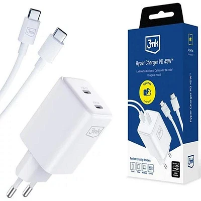 3MK HYPER CHARGER PD 45W + USB-C TO USB-C CABLE WHITE