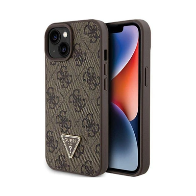 Guess Leather 4G Triangle Strass case for iPhone 15 - brown