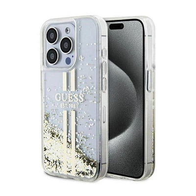 Guess Liquid Glitter Gold Stripes case for iPhone 15 Pro - transparent