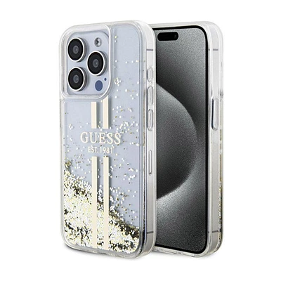 Guess Liquid Glitter Gold Stripes case for iPhone 15 Pro Max - transparent