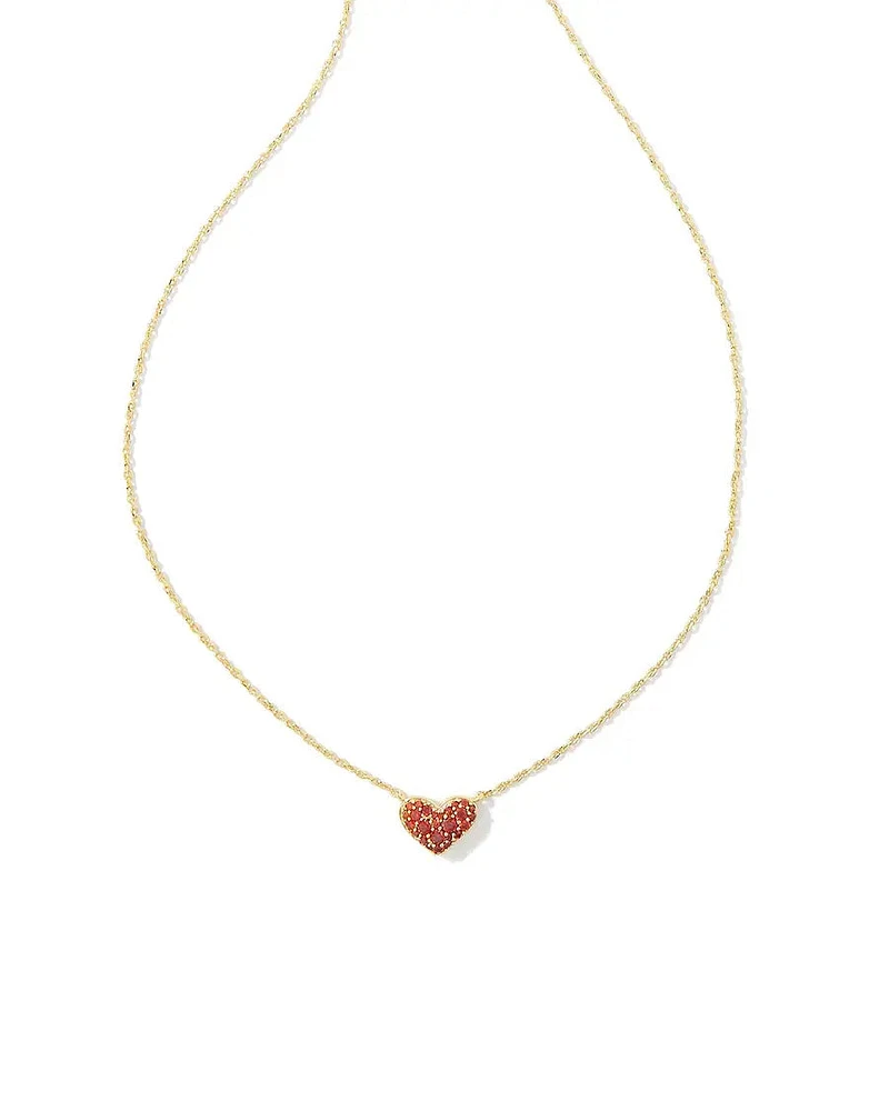 Ari Pave Crystal Heart Necklace - Gold Red Crystal