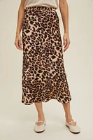 Leopard Midi Satin Pencil Skirt