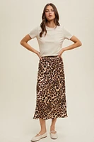 Leopard Midi Satin Pencil Skirt