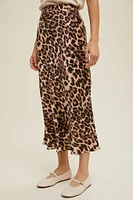 Leopard Midi Satin Pencil Skirt