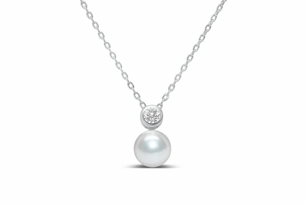 Pearl Bezel CZ - Silver Necklace