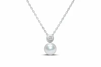 Pearl Bezel CZ - Silver Necklace