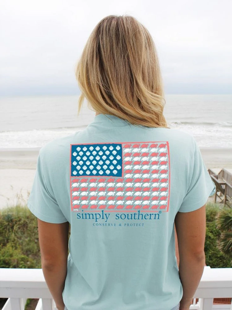 Turtle American Flag Short Sleeve Tee
