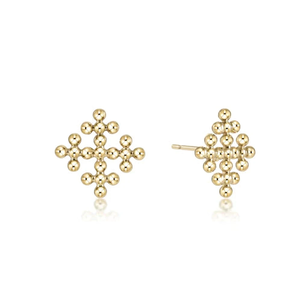 Classic Beaded Signature Cross Encompass Gold Stud Earrings