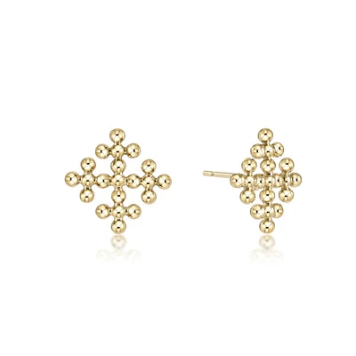 Classic Beaded Signature Cross Encompass Gold Stud Earrings