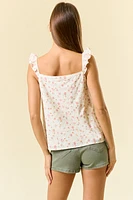 Floral Printed Cotton Eyelet Ruffle Strap