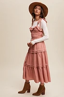 Rosette Tiered Smocked Midi Dress