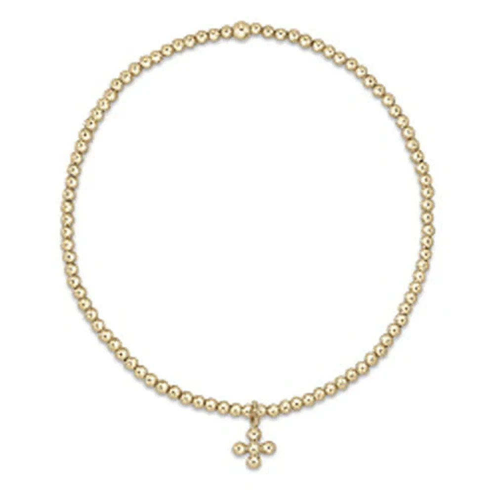 Classic Gold 2mm Bead Bracelet - Classic Beaded Signature Cross Small Gold Charm