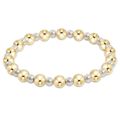 Pearl Grateful Pattern 4mm Bead Bracelet - 6mm Gold