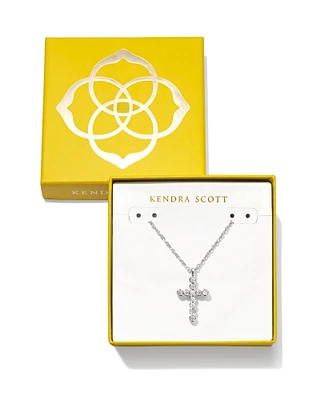 Boxed Cross Crystal Pendant Necklace - Silver