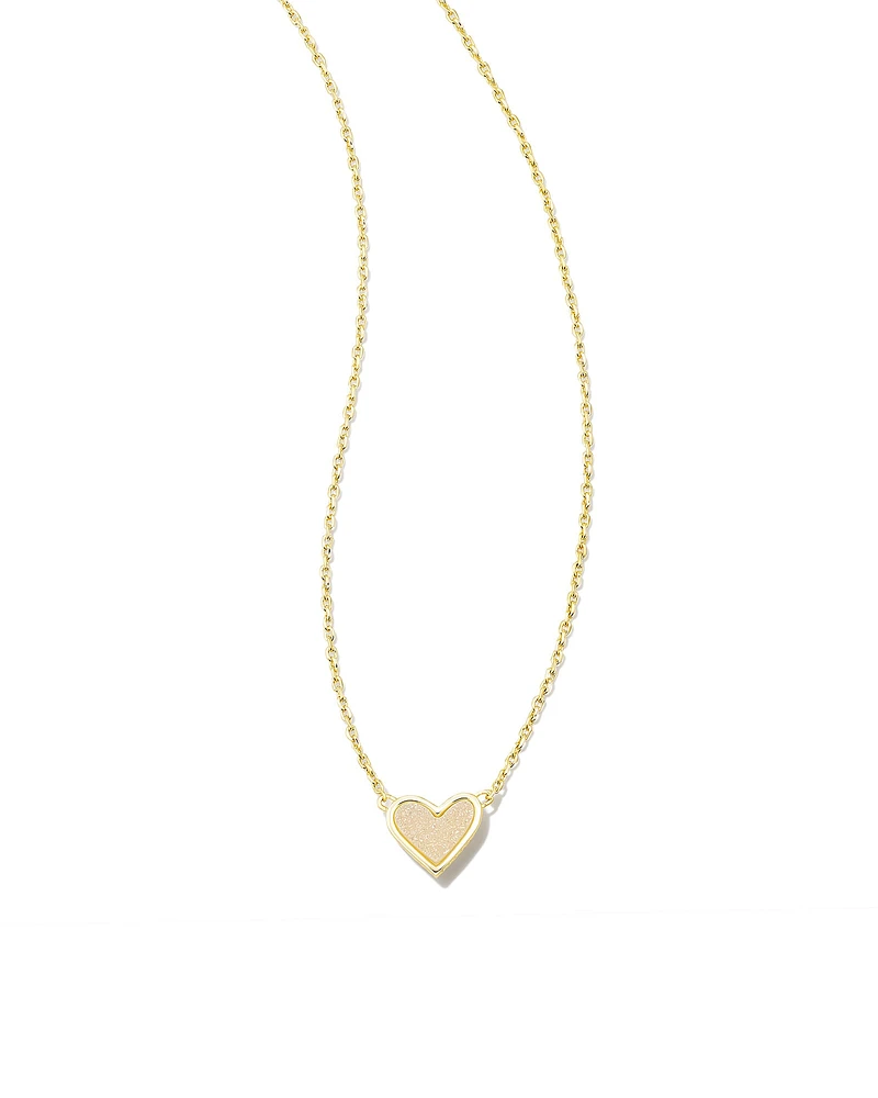 Framed Ari Heart Short Pendant Necklace Gold - Iridescent Drusy