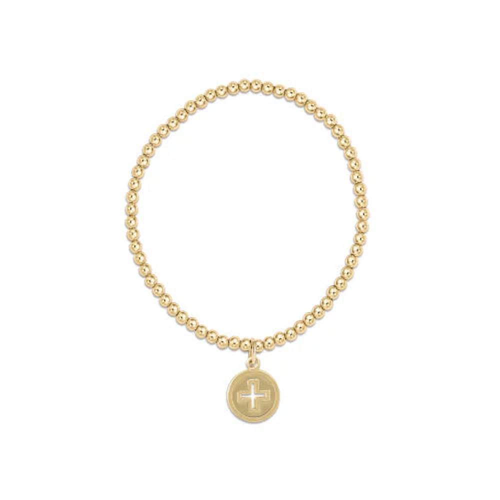 Classic Gold 3mm Bead Bracelet - Signature Cross Gold Disc