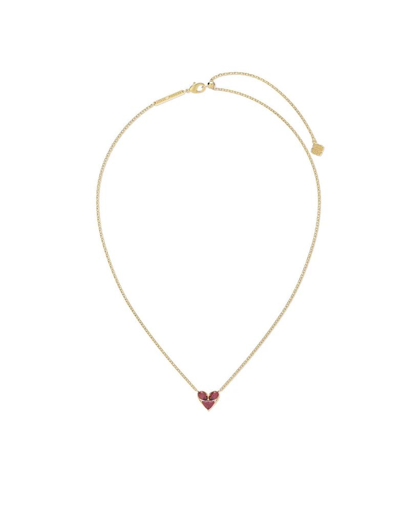 Katy Heart Short Pendant Necklace Gold - Pink Glass