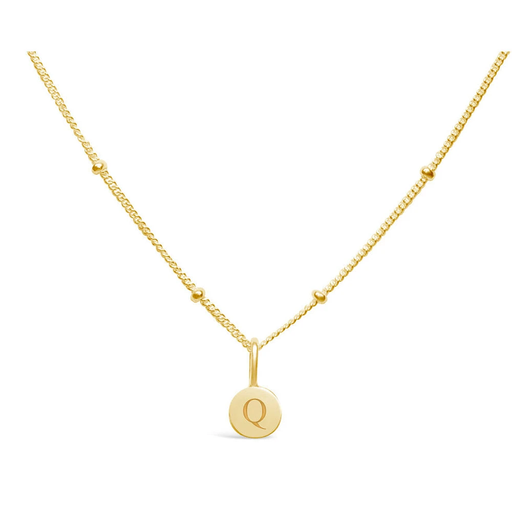 Mini Disk Letter Necklace - "Q" Gold