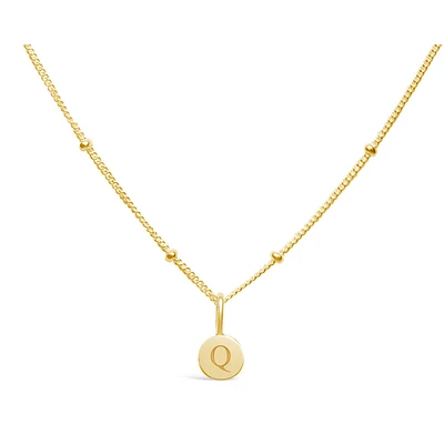 Mini Disk Letter Necklace - "Q" Gold