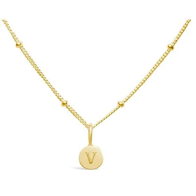 Mini Disk Letter Necklace - "V" Gold