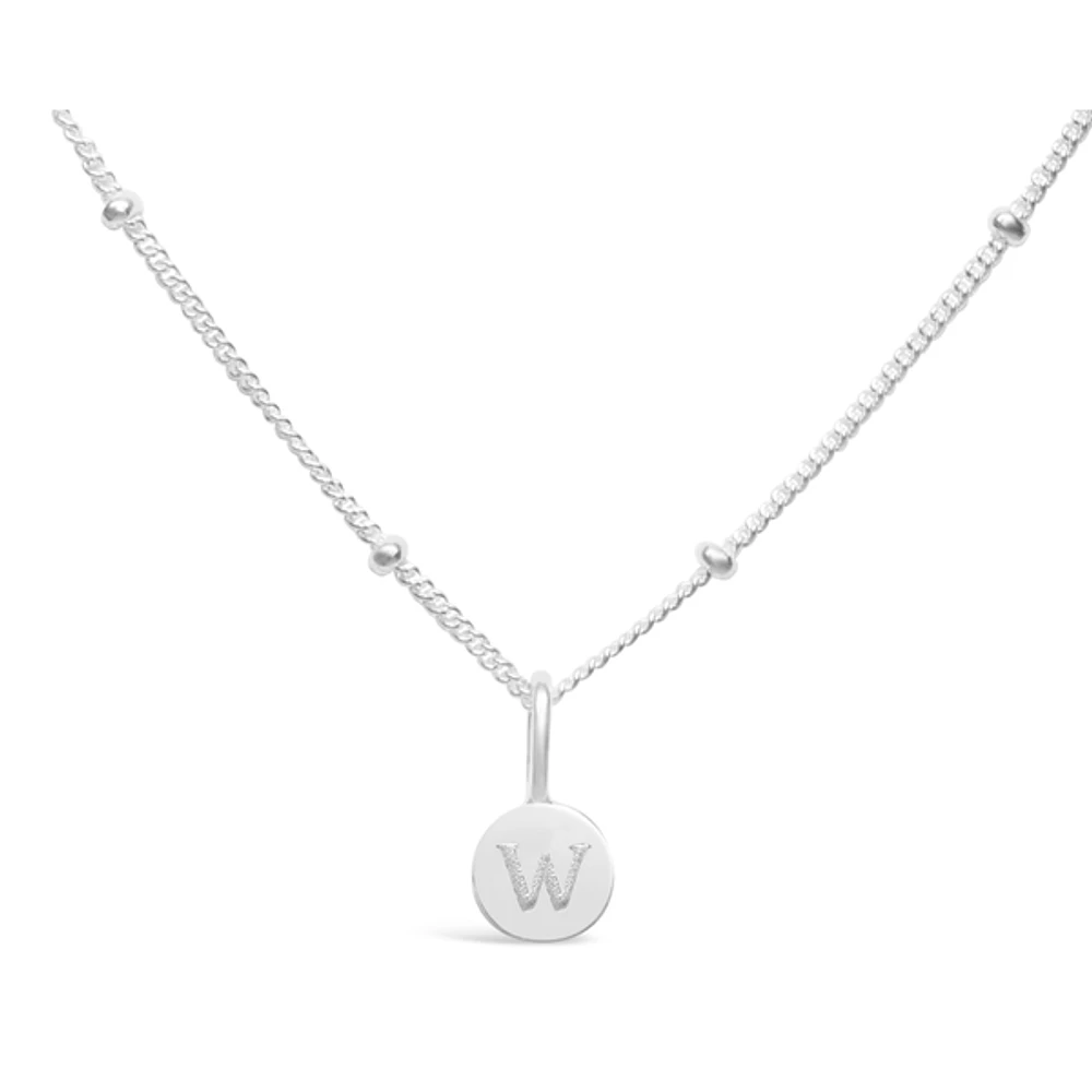 Mini Disk Letter Necklace "W" Silver