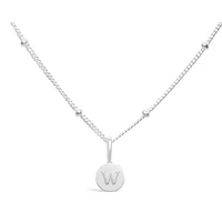 Mini Disk Letter Necklace "W" Silver