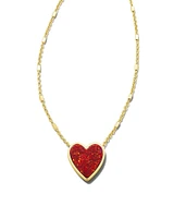 Heart Pendant Necklace In Gold - Red Kyocera Opal