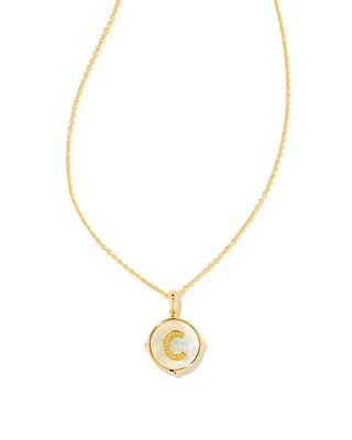 Letter C Disc Pendant Necklace Gold - Iridescent Abalone