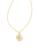 Letter C Disc Pendant Necklace Gold - Iridescent Abalone