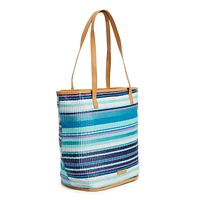 Straw Bucket Tote Bag - Spring Mint Stripe