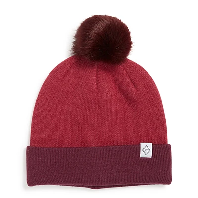 Solid Knit Pom Beanie - Cranberry Red