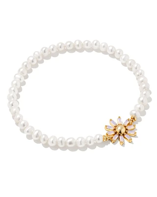 Madison Daisy Pearl Stretch Bracelet In Gold - Pink Opal Crystal