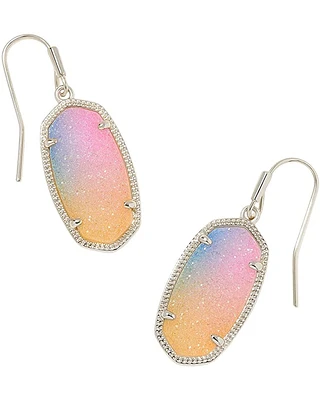 Dani Drop Earrings Rhodium - Pink Watercolor Drusy